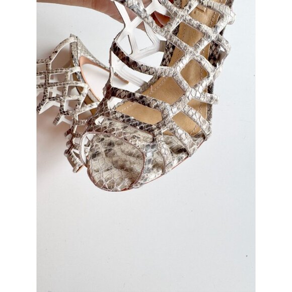 SCHUTZ Julianna Grey Python Snake Leather Strappy High Heel Cage Sandals, Size 5 - Picture 8 of 16